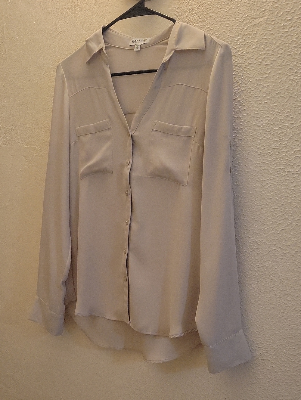 ​Express Beige Button Down Long Sleeve Blouse Size XS